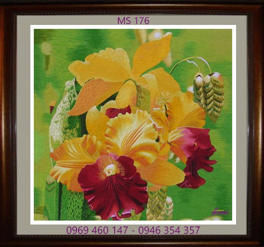 Tranh thêu hoa lan MS 176