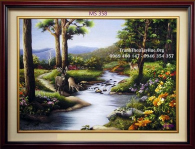 Chị Oanh đặt mua bức tranh thêu phong cảnh ms 358 kích thước 65x115cm